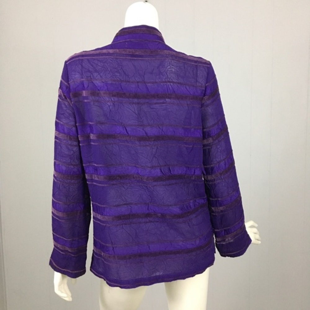 Analogy Royal Purple Shirt Top M Crinkle Velvet Sheer Woman’s Classy Dressy - Picture 8 of 9